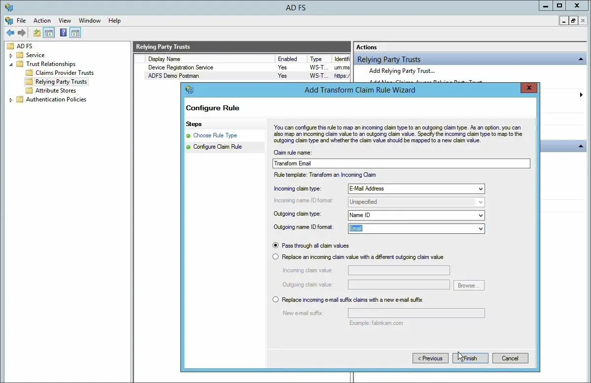 تنظیم Transform an Incoming Claim برای Name ID در AD FS