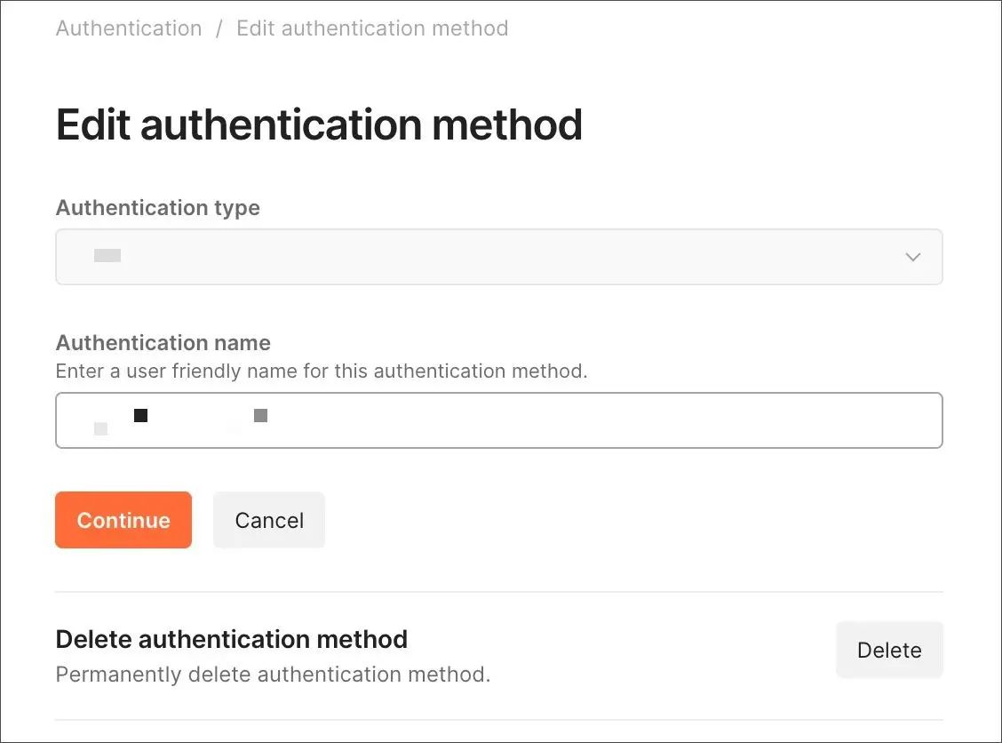 صفحه ویرایش authentication method برای تنظیمات SSO در Postman