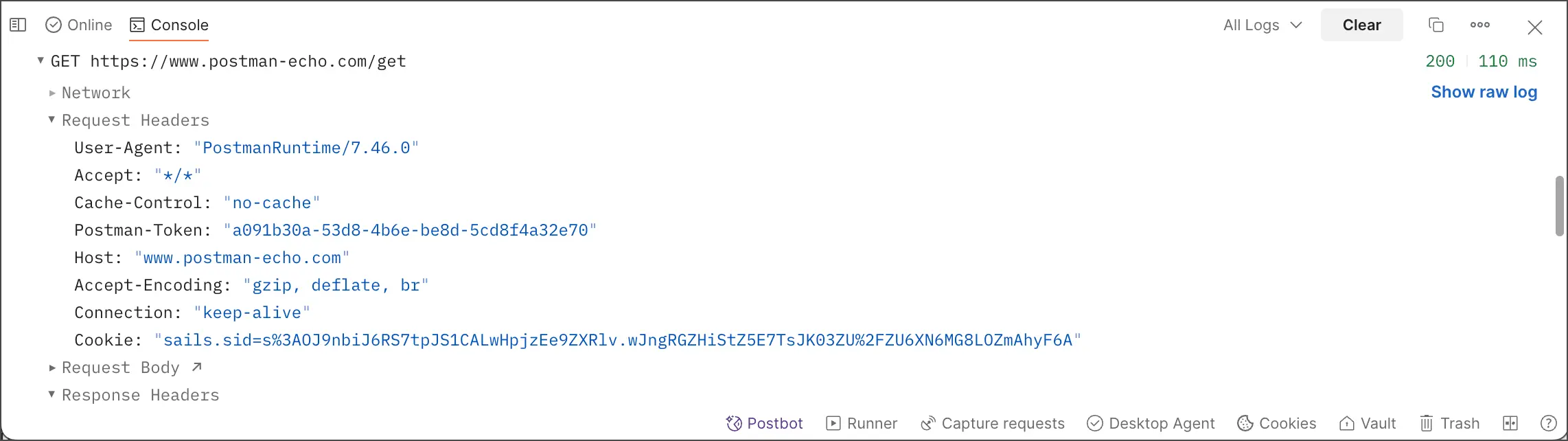 نمایش Postman Console در Postman Flows برای بررسی request و responseها