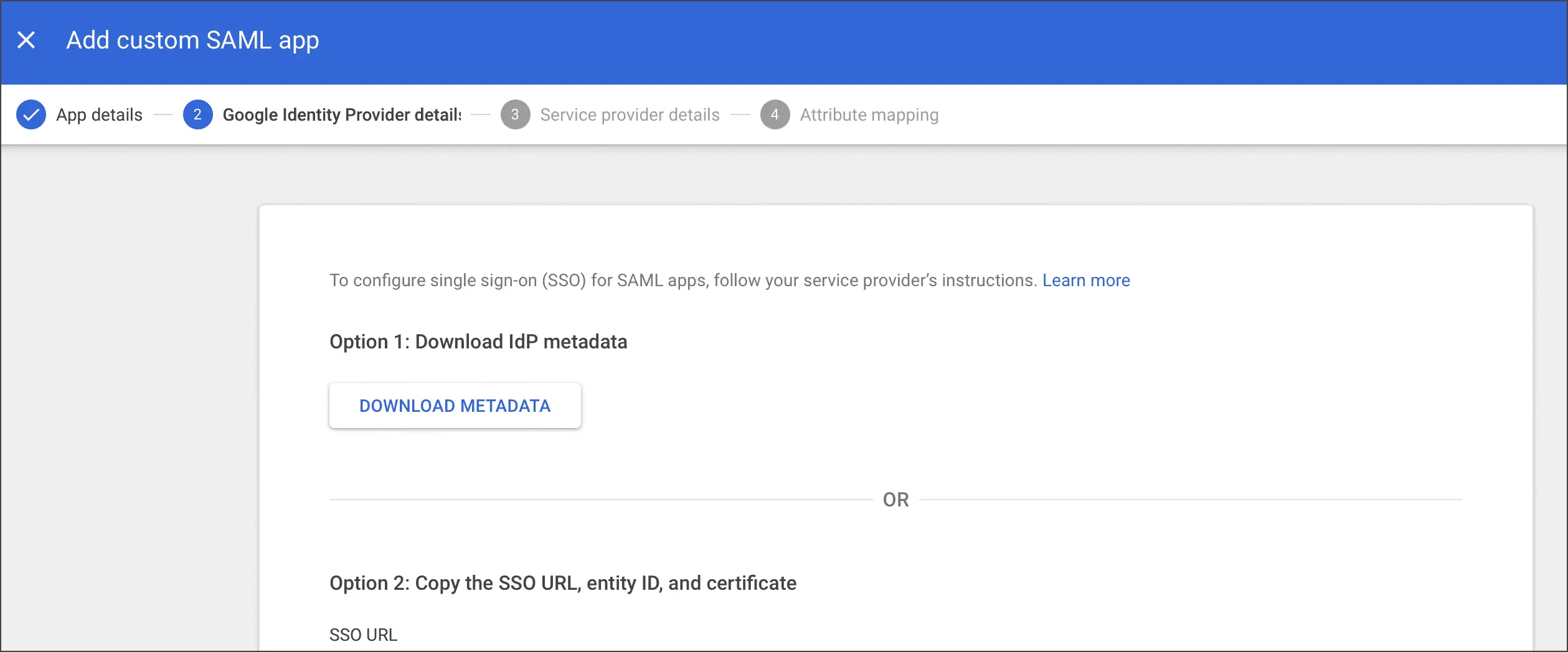نمای اطلاعات IdP در Google Workspace برای وارد کردن در Postman