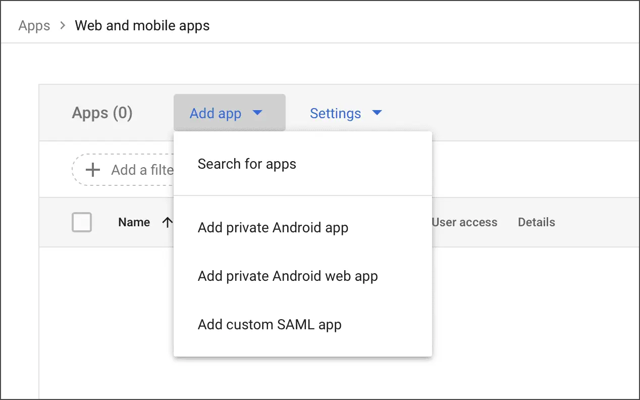 گزینه Add custom SAML app در Google Workspace برای Postman