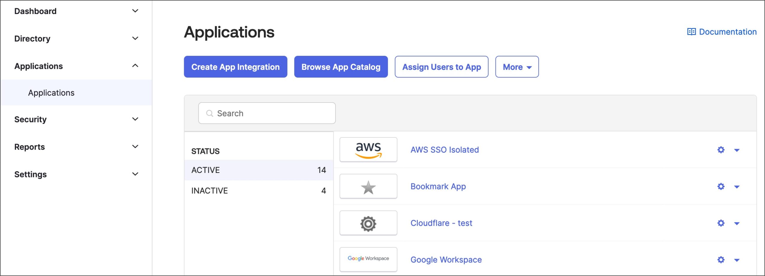 صفحه Okta Applications برای Browse App Catalog یا Create App Integration