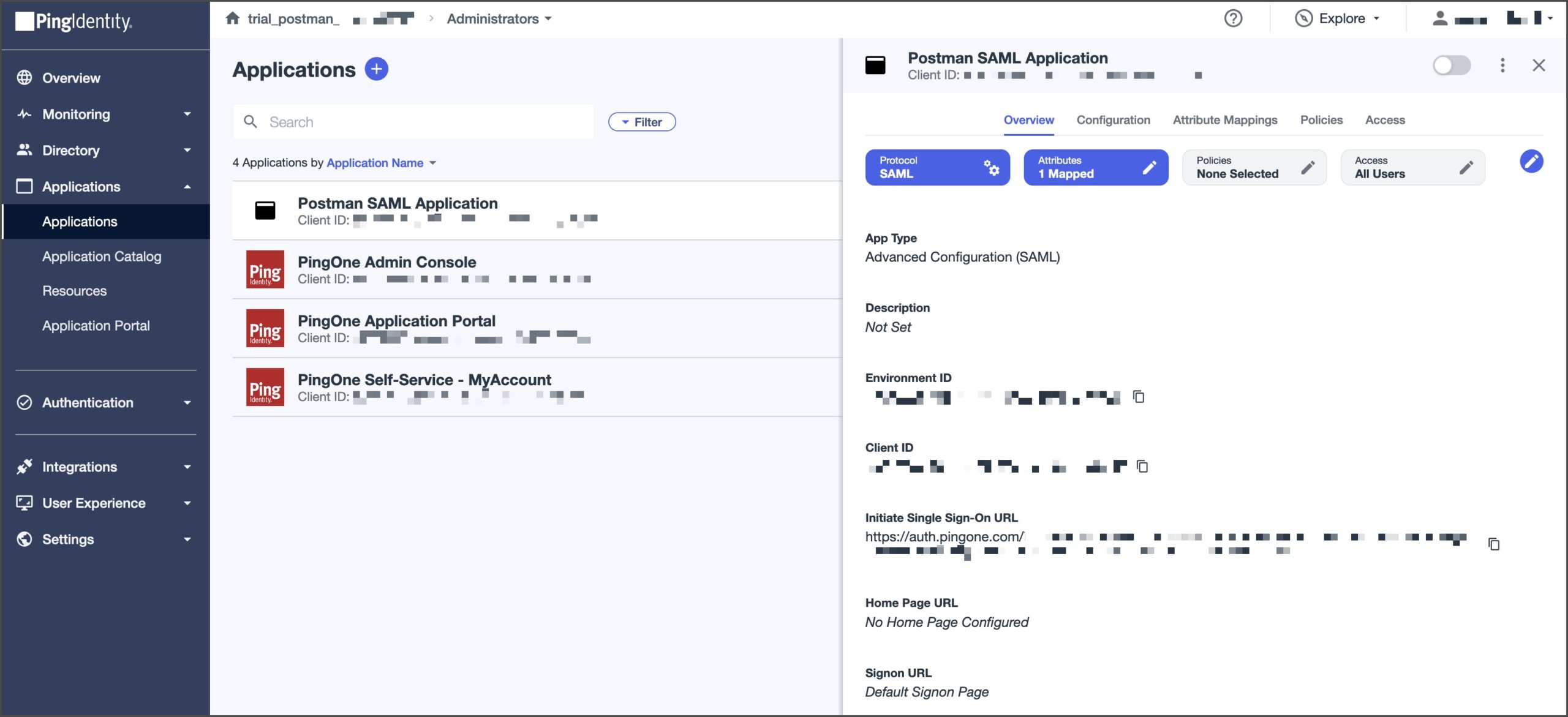 جزئیات تکمیلشده پیکربندی SAML در Ping Identity