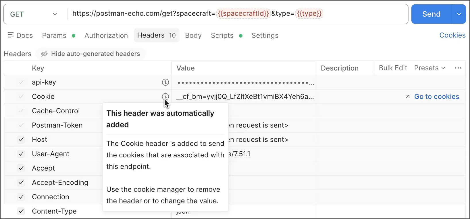نمای Headerهای خودکار و hidden در تب Headers درخواست Postman