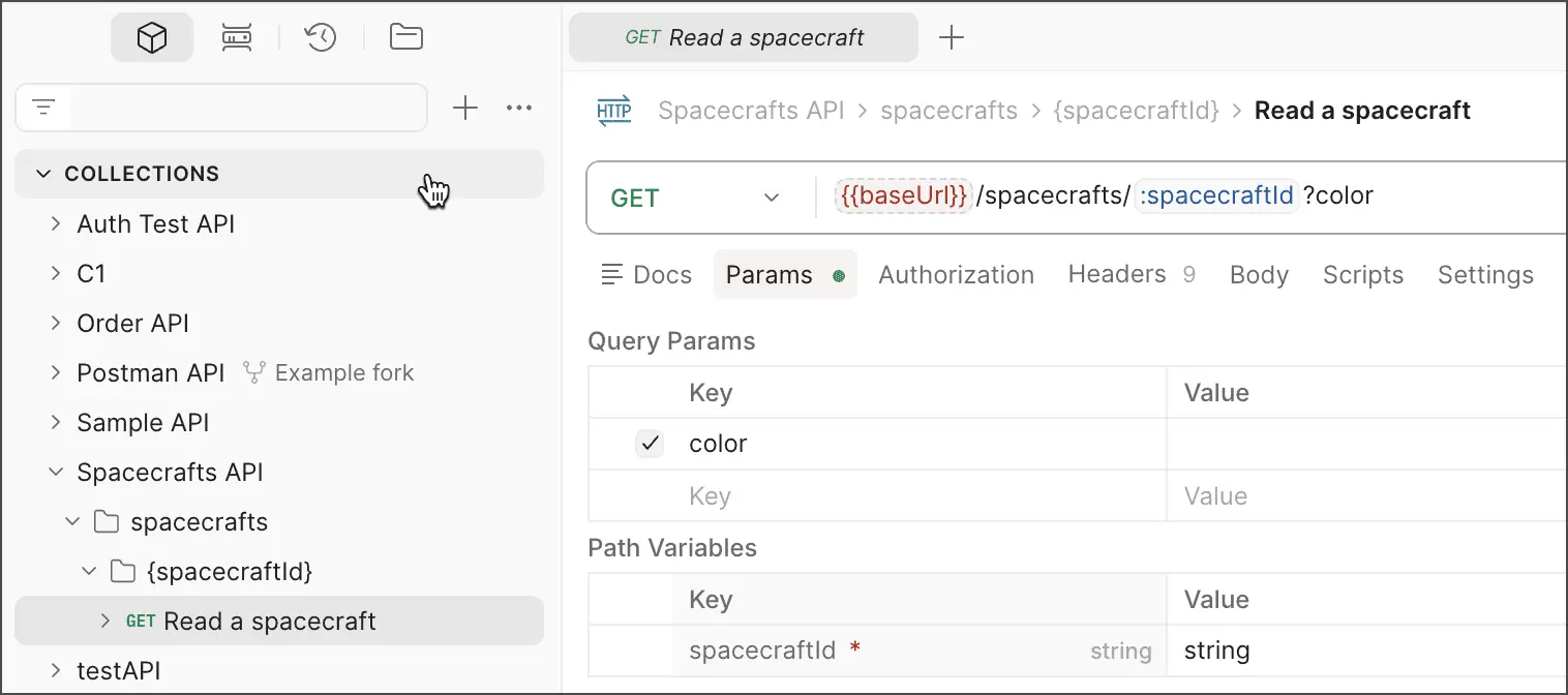 نمای بخش Collections در نوار کناری Postman برای دیدن کالکشن‌های Workspace