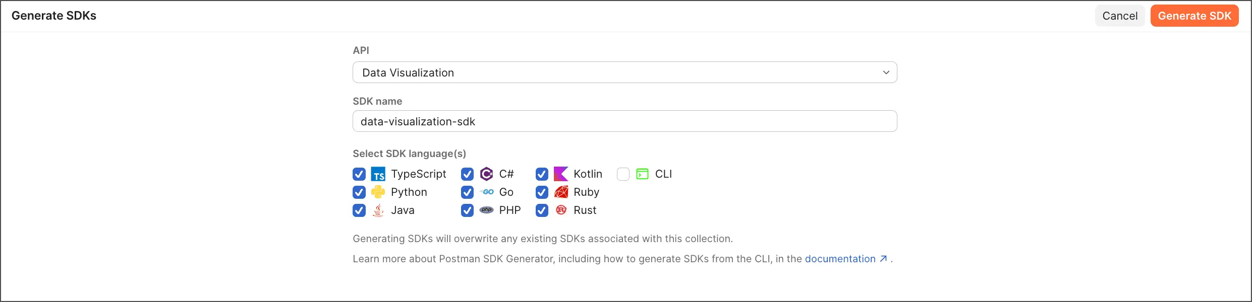 نام‌گذاری SDK build در Postman