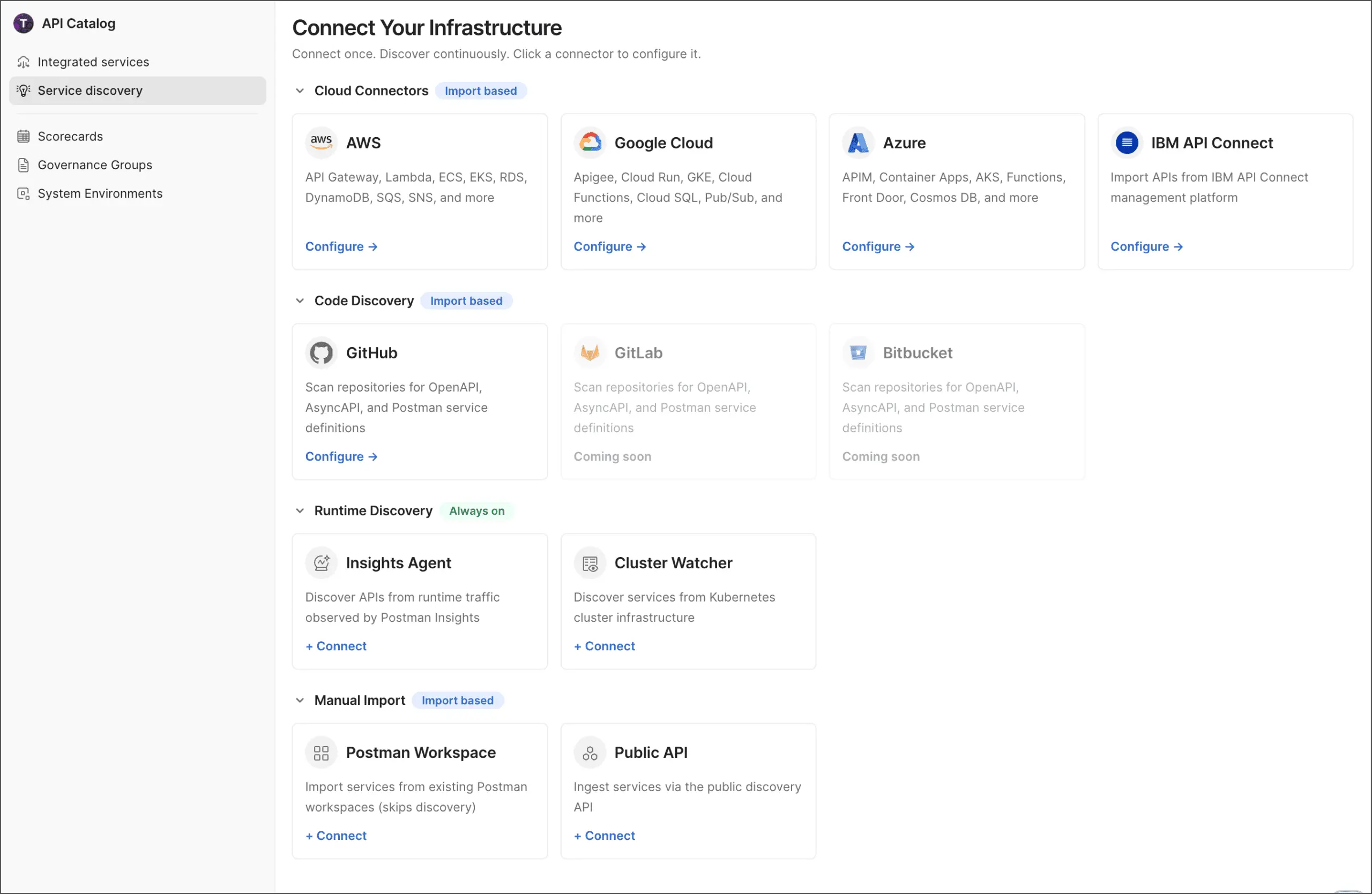 گزینههای Service discovery در API Catalog