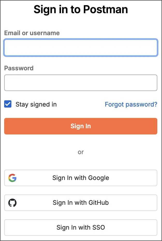 صفحه وارد کردن ایمیل برای ورود SSO در Postman