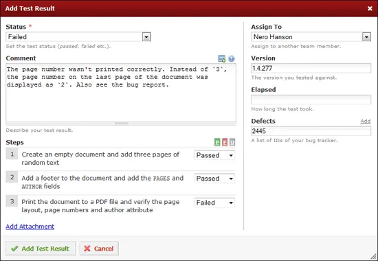 TestRail 1.3 released 6 result steps small