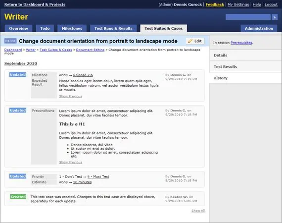 TestRail 2.0 released 2 history small2