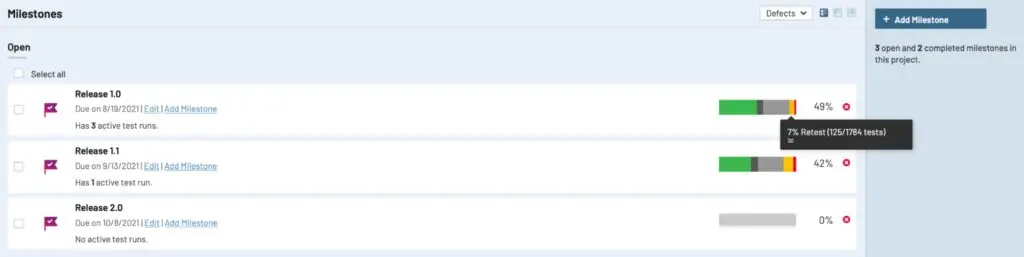 TestRail 7.2 activity view