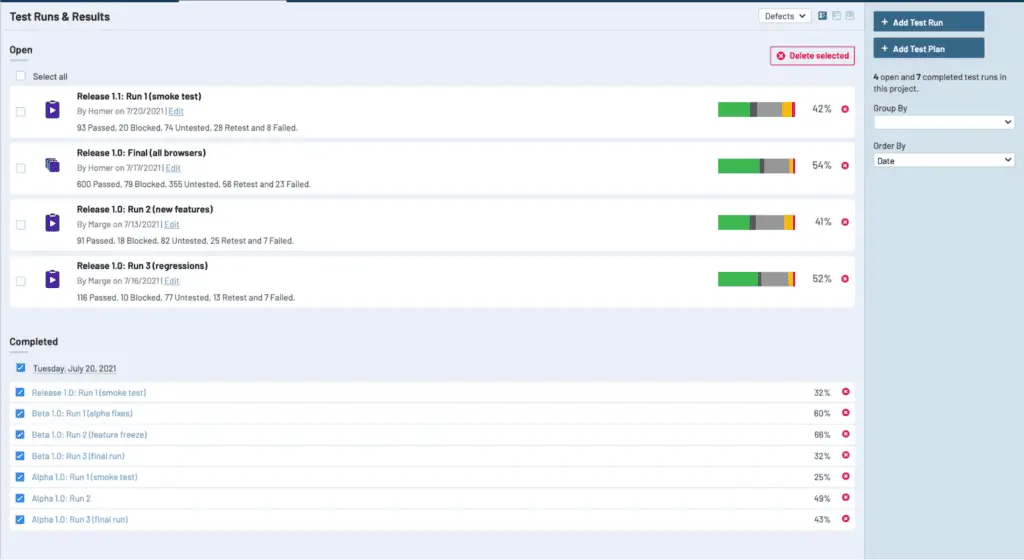 Announcing TestRail 7.2 with Improved Charts and Drilldown Capabilities 14 testRail 7.2 bulk deletion capability