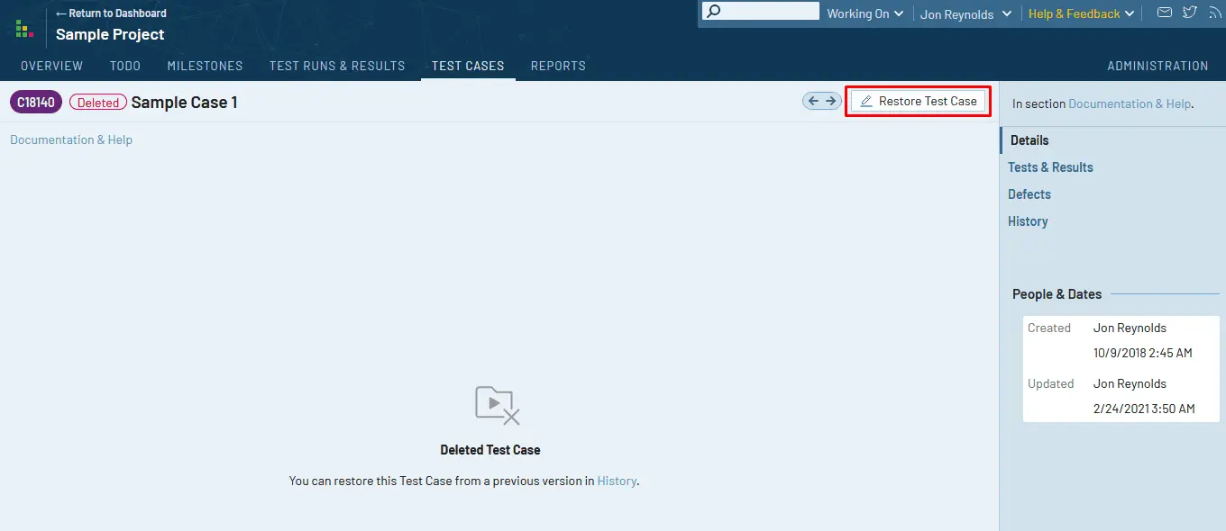 Test case restore