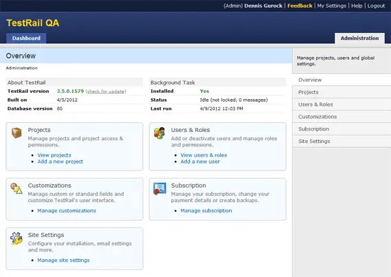 TestRail 2.5 now available 5 admin