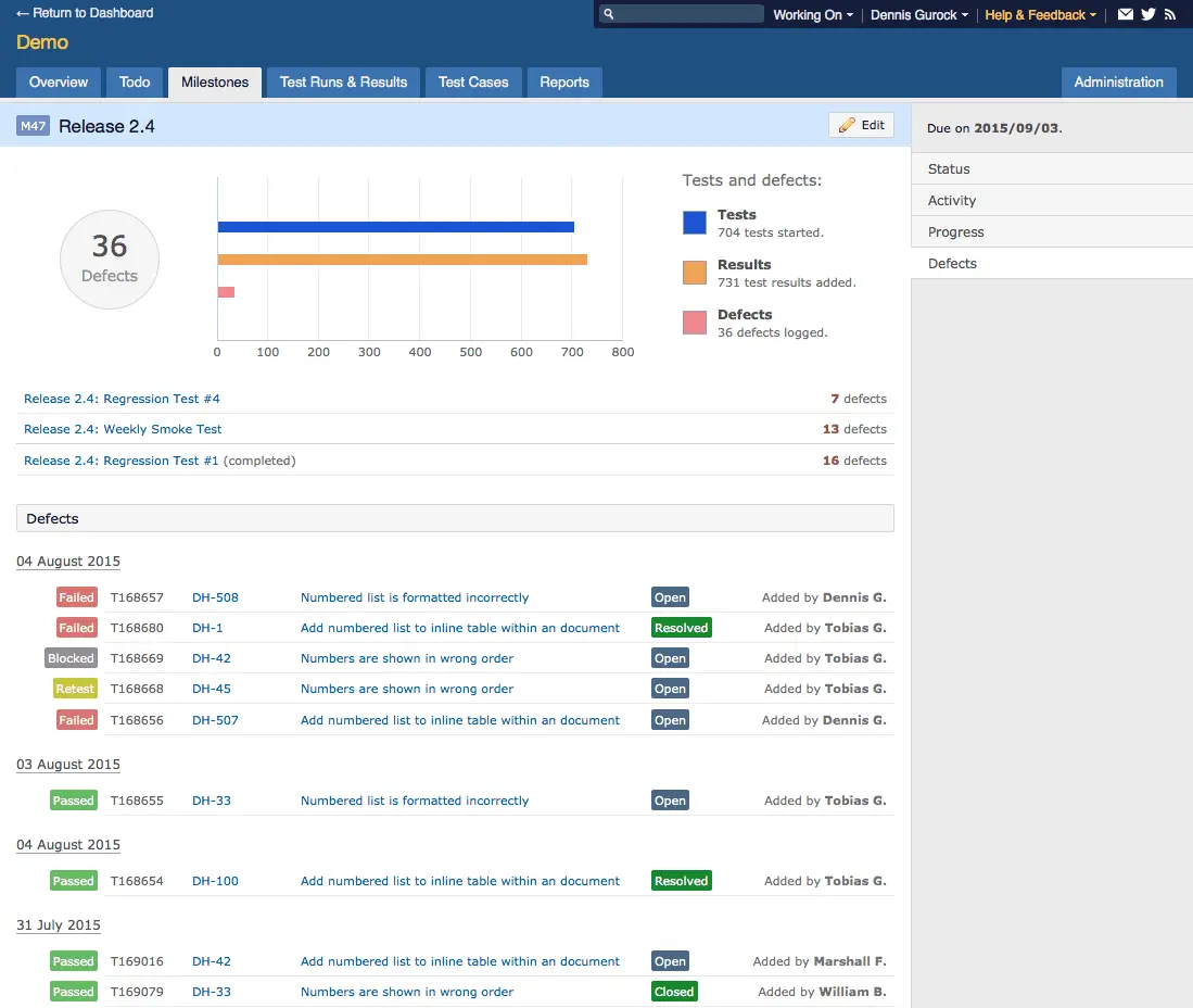 TestRail 5.0 - Full JIRA Test Management & More 7 defects