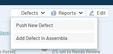 TestRail Release 6.4 Push Defect drop-down
