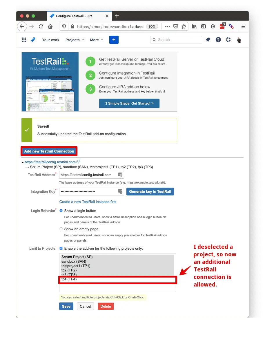 TestRail Configuration in Jira removed