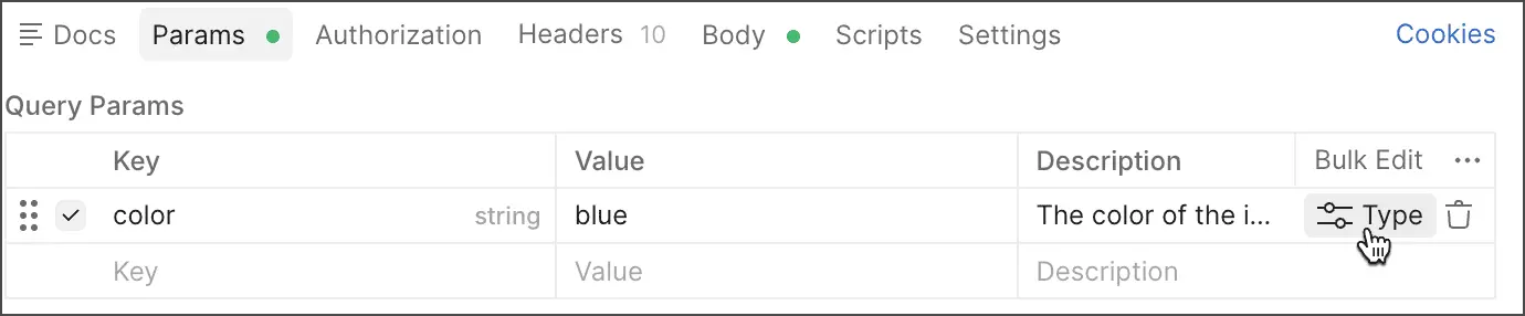 افزودن type به parameter و header در collection Postman